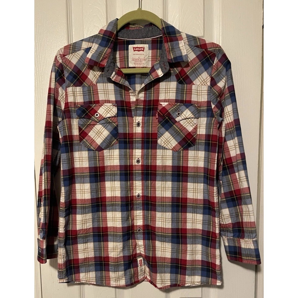 Levi's Western Red Plaid Long Sleeve Shirt, Men's Size Large Cowboy Workwear